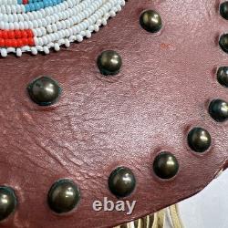 Native American Leather Crossbody Purse Bag Knife Sheath Strap Fringe Beaded