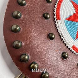 Native American Leather Crossbody Purse Bag Knife Sheath Strap Fringe Beaded