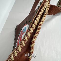 Native American Leather Crossbody Purse Bag Knife Sheath Strap Fringe Beaded