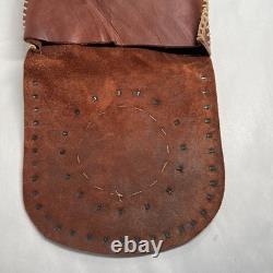 Native American Leather Crossbody Purse Bag Knife Sheath Strap Fringe Beaded