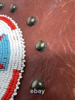 Native American Leather Crossbody Purse Bag Knife Sheath Strap Fringe Beaded