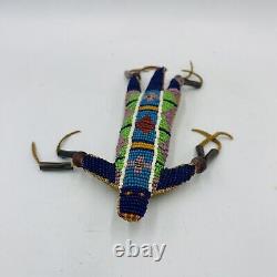 Native American Leather Fetish Beaded Lizard Amulet Tassels Effigy