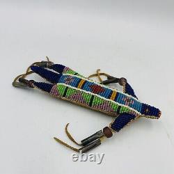 Native American Leather Fetish Beaded Lizard Amulet Tassels Effigy