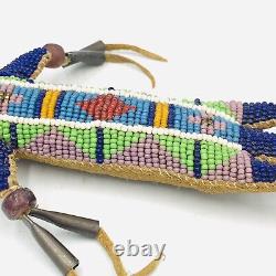 Native American Leather Fetish Beaded Lizard Amulet Tassels Effigy