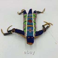 Native American Leather Fetish Beaded Lizard Amulet Tassels Effigy