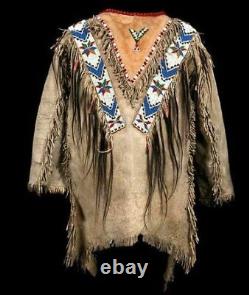 Native American Men's Buckskin Buffalo Beaded Fringes Powwow Regalia War Shirt
