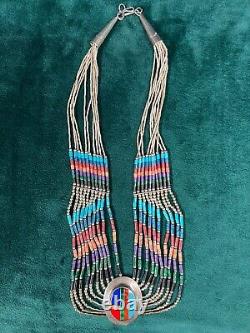 Native American Multi-Stone Sterling Silver Beaded Necklace