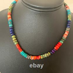 Native American Multicolor Treasure Turquoise Sterling Silver Necklace 15 01406