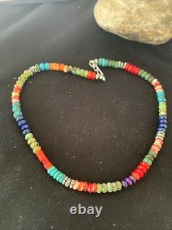 Native American Multicolor Treasure Turquoise Sterling Silver Necklace 15 01406