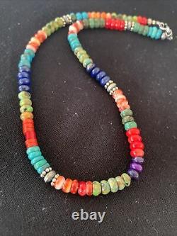 Native American Multicolor Treasure Turquoise Sterling Silver Necklace 15 01406