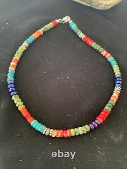 Native American Multicolor Treasure Turquoise Sterling Silver Necklace 15 01406