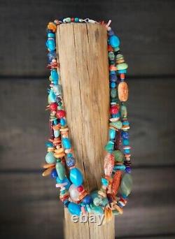 Native American Navajo 18 inch Turquoise Multi-Stone Treasure Bead Necklace