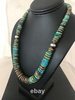 Native American Navajo Blue Green Turquoise Sterling Silver Necklace 20 8579