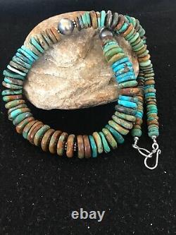 Native American Navajo Blue Green Turquoise Sterling Silver Necklace 20 8579