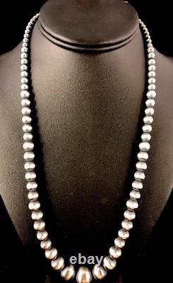 Native American Navajo Graduated Sterling Silver Bead Necklace 20