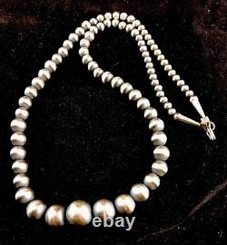 Native American Navajo Graduated Sterling Silver Bead Necklace 20