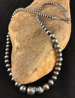 Native American Navajo Graduated Sterling Silver Bead Necklace 21