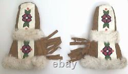 Native American Navajo Handmade Gauntlet Glove MittensLeather, Fur, Beads