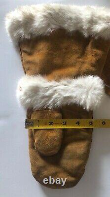 Native American Navajo Handmade Gauntlet Glove MittensLeather, Fur, Beads