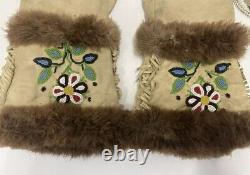 Native American Navajo Mitten Gloves Leather Fur Beads Belt & Coin Purse Antique