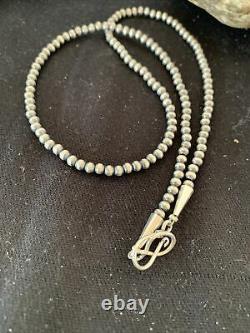 Native American Navajo Pearls 4mm Sterling Silver Bead Necklace 18 Sale 820