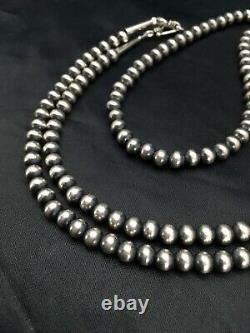 Native American Navajo Pearls 5 mm Sterling Silver Bead Necklace 30 in