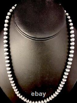 Native American Navajo Pearls 7mm Sterling Silver Bead Necklace 24 Sale 391