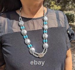 Native American Navajo Pearls Beads Concho Saucer Necklace Silver Plated