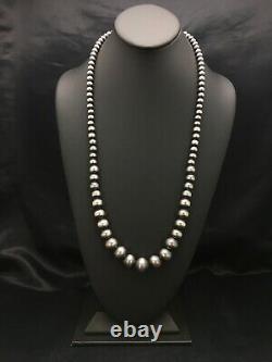 Native American Navajo Pearls Graduated Sterling Silver Bead Necklace 26