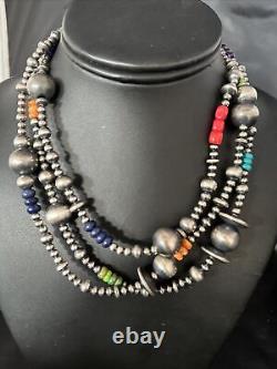 Native American Navajo Pearls Multi-Color Sterling Silver Necklace 48 92848