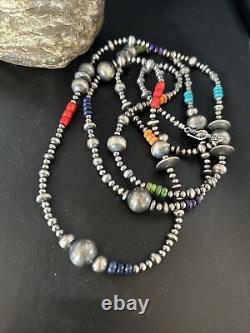 Native American Navajo Pearls Multi-Color Sterling Silver Necklace 48 92848