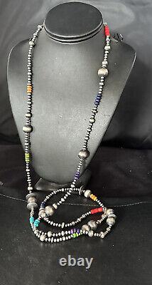 Native American Navajo Pearls Multi-Color Sterling Silver Necklace 48 92848