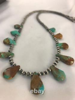 Native American Navajo Pearls St Silver Royston Turquoise Necklace Gift S377