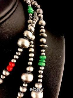 Native American Navajo Pearls Sterling Silver Bead Necklace 36 Long S423