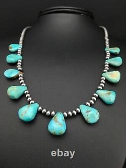 Native American Navajo Pearls Sterling Silver Blue Turquoise Necklace 19 4801
