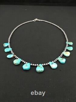 Native American Navajo Pearls Sterling Silver Blue Turquoise Necklace 19 4801