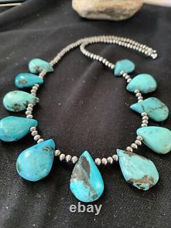 Native American Navajo Pearls Sterling Silver Blue Turquoise Necklace 942