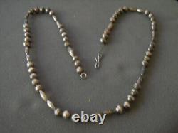 Native American Navajo Pearls Sterling Silver Round & Melon Chain Bead Necklace