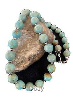 Native American Navajo Pearls Sterling Silver Royston Turquoise Necklace 01379