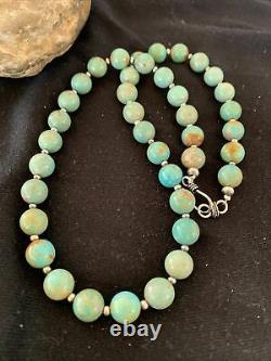 Native American Navajo Pearls Sterling Silver Royston Turquoise Necklace 01379