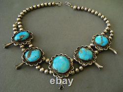 Native American Navajo Southwestern Turquoise Sterling Silver Bead Necklace 93g