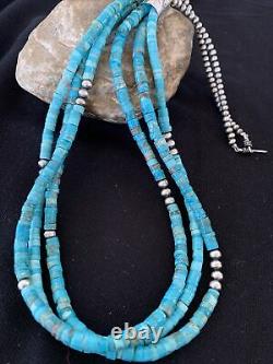 Native American Navajo Sterling Silver 3S 6mm TURQUOISE HEISHI Necklace 2401423