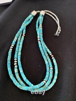 Details about   Native American Sterling Silver 3S 6mm TURQUOISE HEISHI Necklace 27” 1138