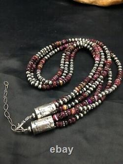 Native American Navajo Sterling Silver Purple Spiny Oyster Necklace 22 Set 2928