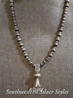 Native American Navajo Style Pearls Sterling Silver Squash Blossom Necklace