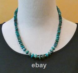 Native American Navajo Turquoise Silver Bead Necklace 20 Inch