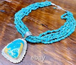 Native American Necklace Turquoise Beaded Sterling Silver Pendant Layered