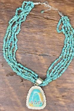 Native American Necklace Turquoise Beaded Sterling Silver Pendant Layered