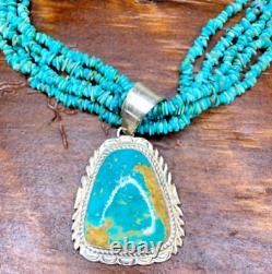 Native American Necklace Turquoise Beaded Sterling Silver Pendant Layered