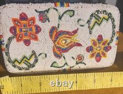 Native American Ojibwe Floral Beaded Clutch purse Wallet Gala Contemporary Art